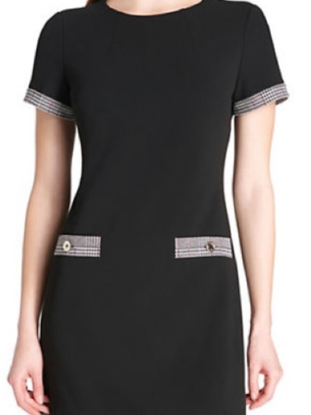 NWOT TOMMY HILFIGER Mini Dress with Plaid Trim, Short Sleeve, Zipper Back